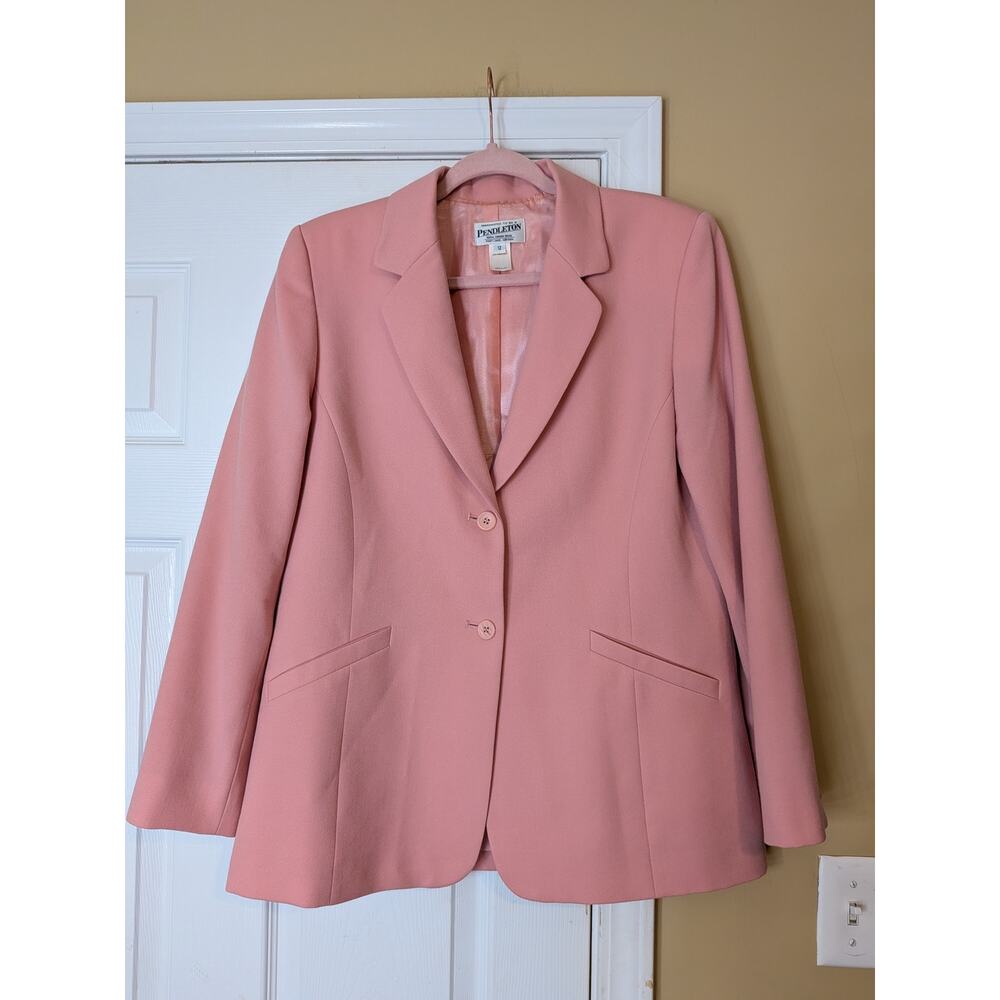 Vintage Pendleton Wool Blazer & Pastel Plaid Pleated Midi Skirt Suit Set Size 12 - Picture 2 of 9